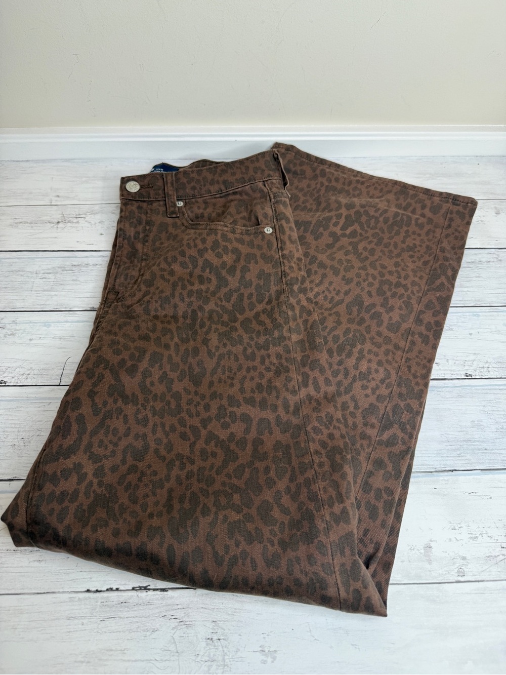 GAP Brown Leopard Print Wide Leg Jeans